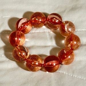 Rutilated quartz, large bead, stretchy bracelet, peach/pink
